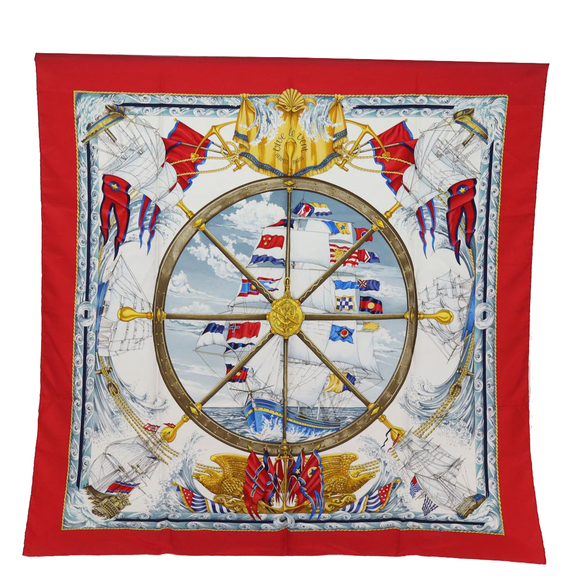 HERMES Carre 90 Scarf ""VIVE LE VENT"" Silk Red Auth fm3436 - Picture 1 of 14